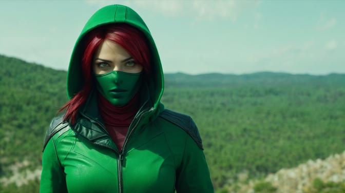 green and red female rogue hood