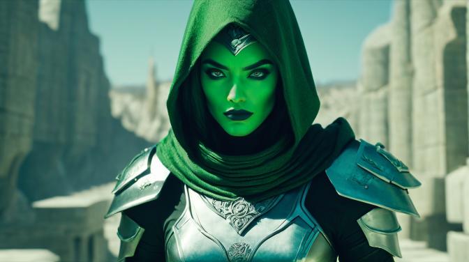 Jade rogue armor with a hood.