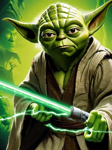 Yoda fighting Shrek.