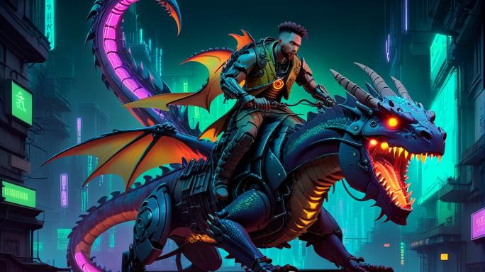 Man riding a dragon.