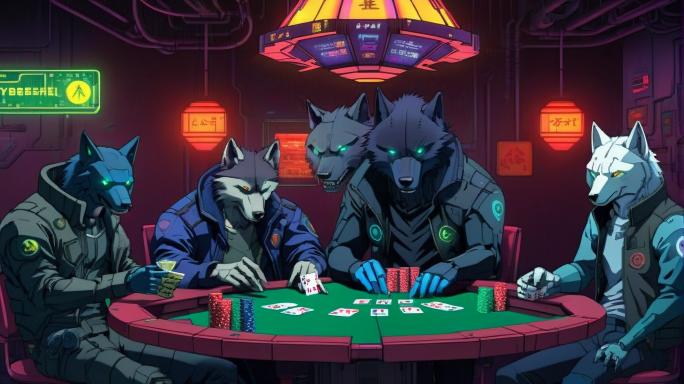 Cyberpunk Wolves Playing Poker