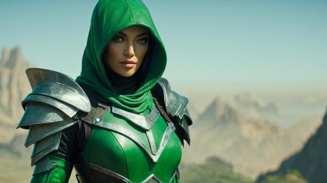 Jade rogue armor with a hood.