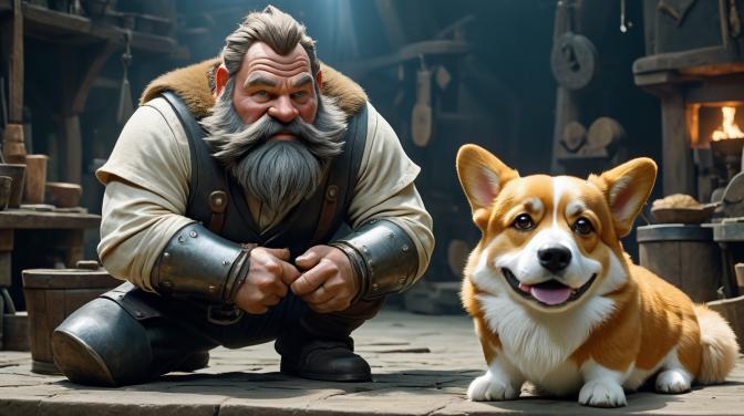Blacksmith, Dwarf, and a Corgi.