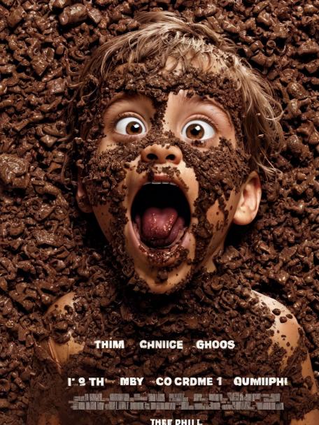 Child covered in poo, with poo coming out his mouth.