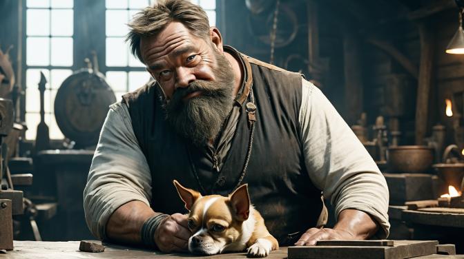 Blacksmith Dwarf with a Chihuahua.