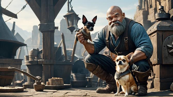 Blacksmith Dwarf with a Chihuahua.