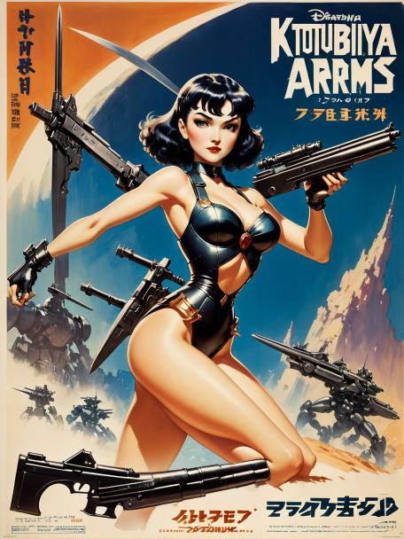 Kotobukiya Frame Arms Girls in a Frank Frazetta 1930s pin-up poster.