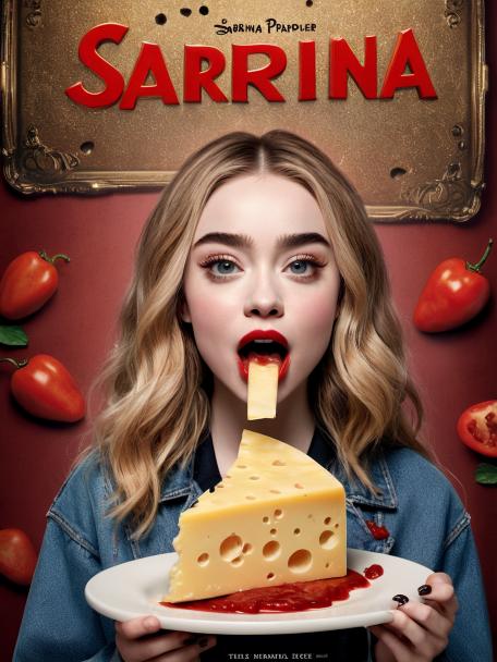 Sabrina Carpenter licking cheese.