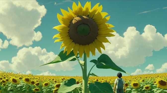 Studio Ghibli and a giant sunflower field.