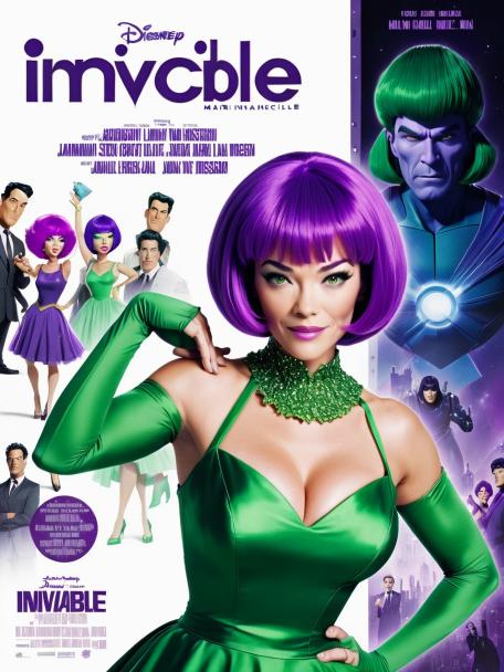 Mark from Invincible dressed in a green dress and purple wig.