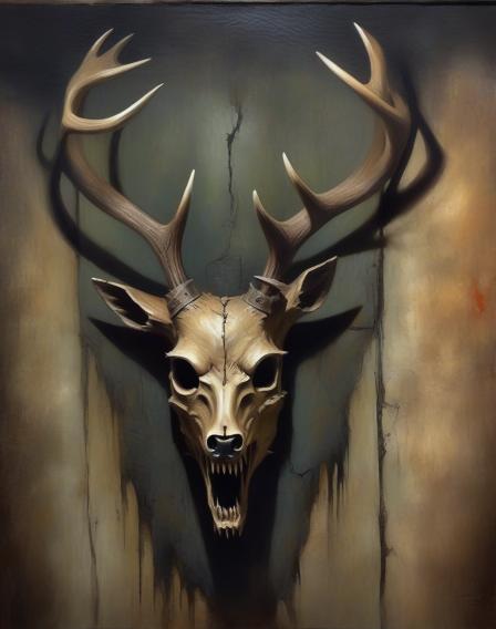 Trophy head of deer coming through the wall.