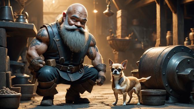 blacksmith dwarf with a chihuahua
