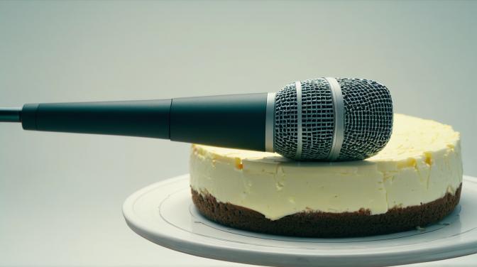 Cheesecake covered with microphones.