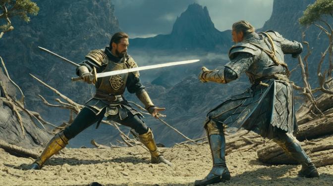 the heaving crater and twigs the swordsman and gold holding a dagger.