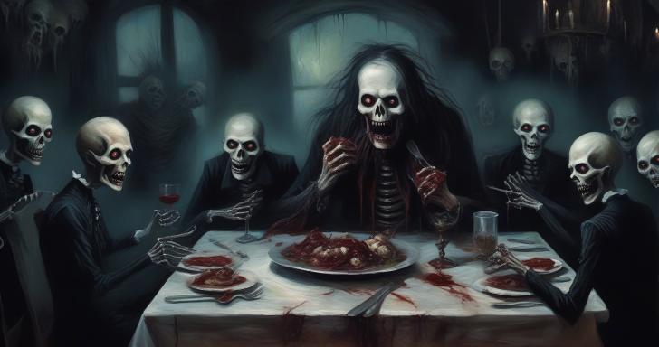Cannibals having dinner.