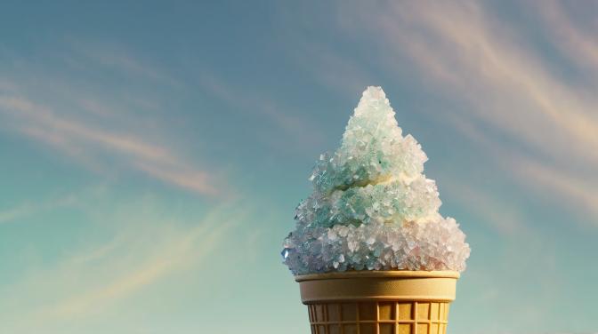 An ice cream cone made out of crystals.