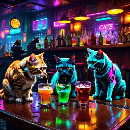 cats drinking together in the bar