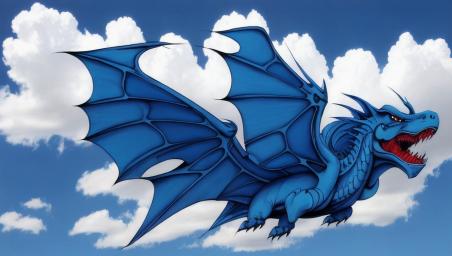 A blue dragon flying, signed by me,