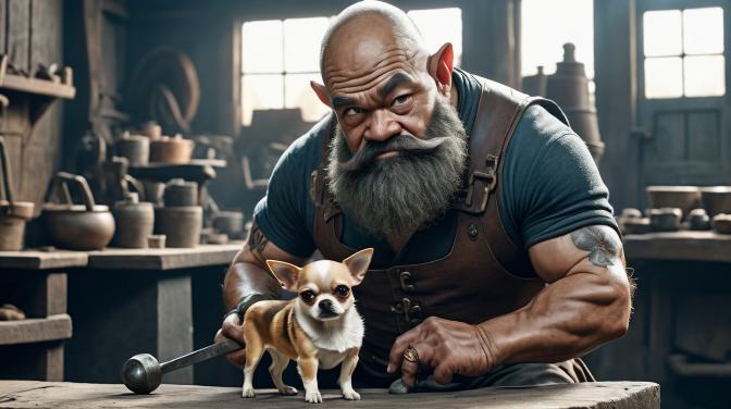 blacksmith dwarf with a chihuahua