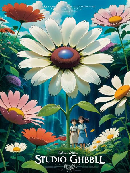 Studio Ghibli in a giant flower