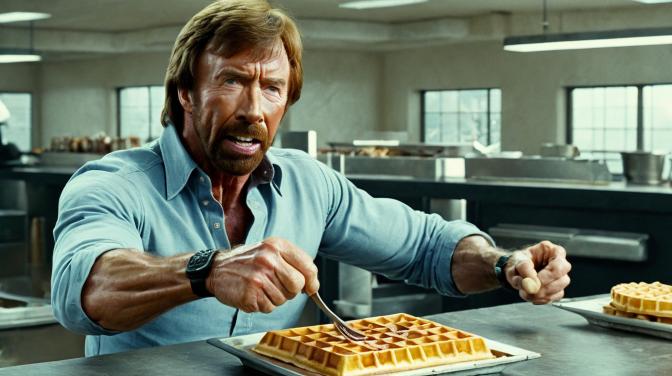 Chuck Norris fighting a waffle.