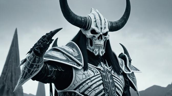 Black and white necromancer armor with horns.