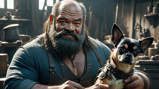 Blacksmith Dwarf with a Chihuahua.