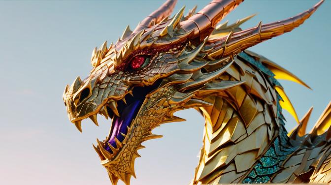 A gold dragon with a rose, copper, diamond, gold, redstone, drionic and toxic chemicals.