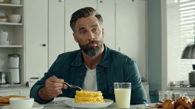 Ivan Valentine eating breakfast.