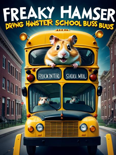 Freaky hamster driving a school bus