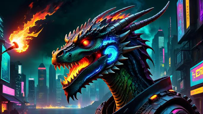 Dragon head breathing fire.