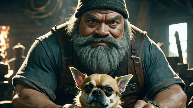 Blacksmith Dwarf with a Chihuahua.