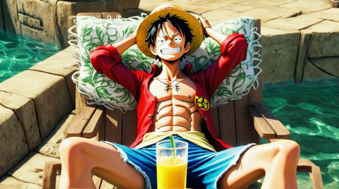 Luffy from One Piece relaxing.