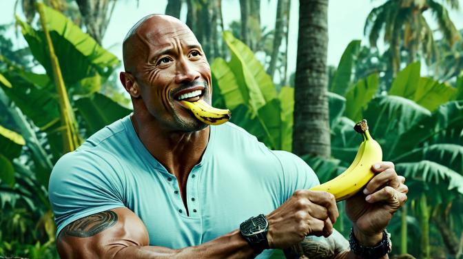 Dwayne The Rock Johnson, but black, eating a banana.