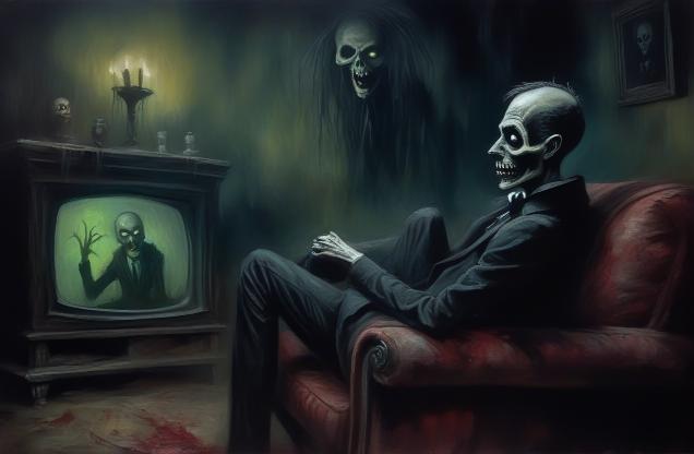 A guy sitting on his couch watching TV.