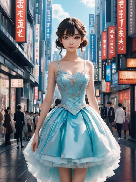 Anime girl wearing a ball gown.