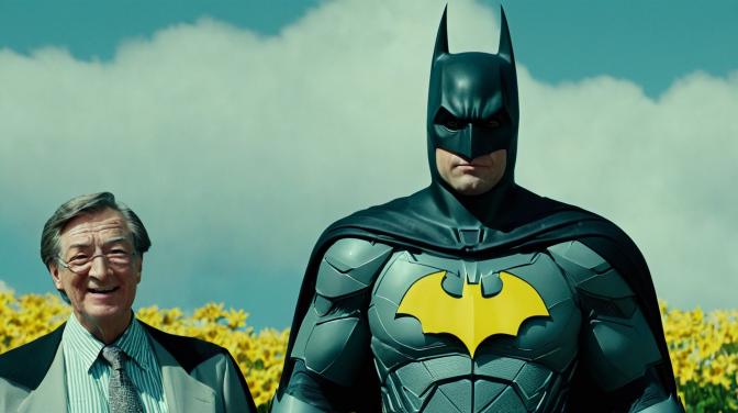 Generate a happy Batman with his parents.