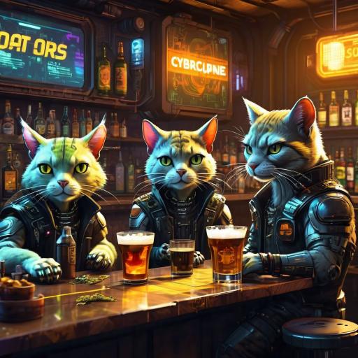 cats and squirrels drink in the bar alcohol