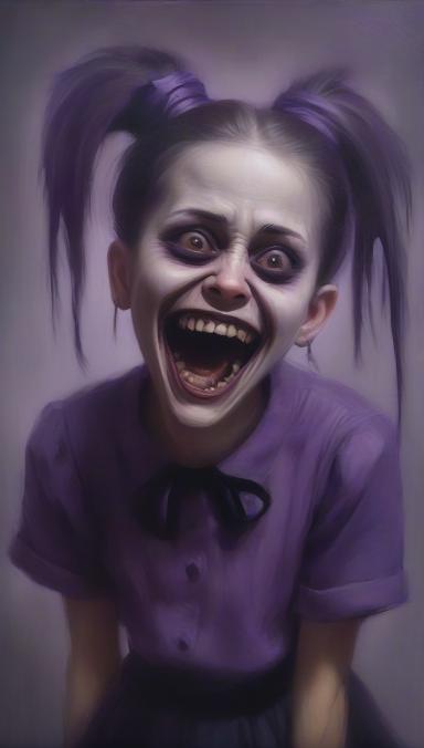 Girl in a purple shirt with ponytail laughing
