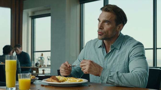 Ivan Valentine, eating breakfast.