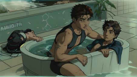 Two bros, chillin' in the hot tub, five feet apart cause they're not gay,