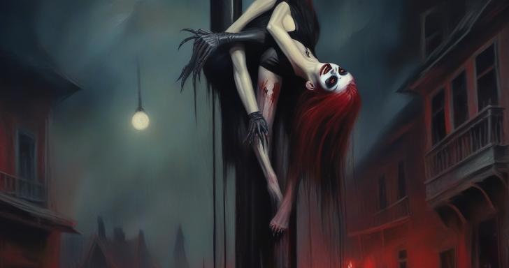 A vampire female on a stripper pole.