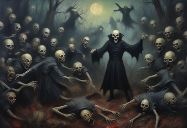 Vampires fighting lichens as humans film it.