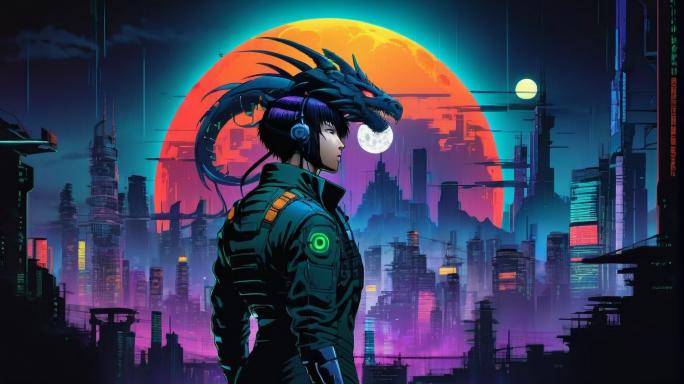 Dragon's silhouette against the moon.