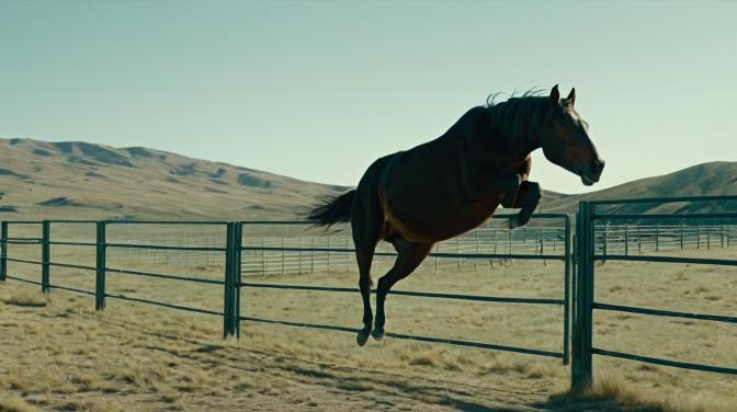 Dead horse falling off a fence.