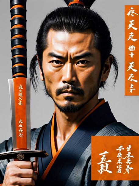 A samurai holding an orange sword.