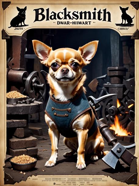 Blacksmith Dwarf with a Chihuahua.