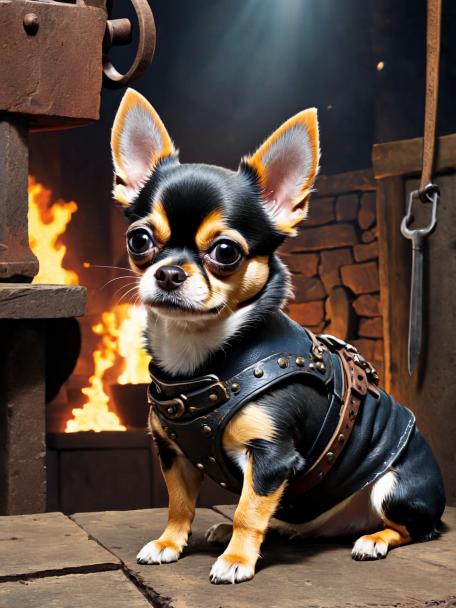 Blacksmith Dwarf with a Chihuahua.