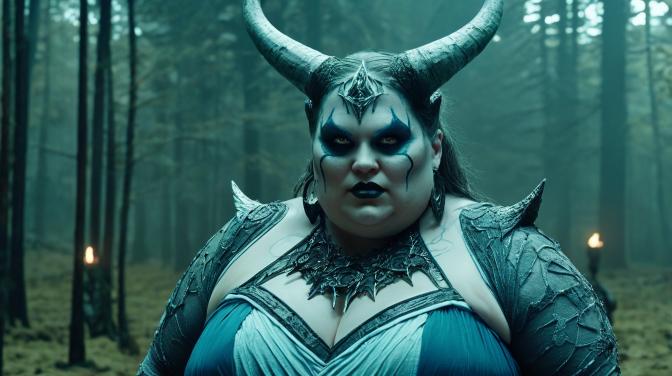 A fat girl as a demon necromancer.