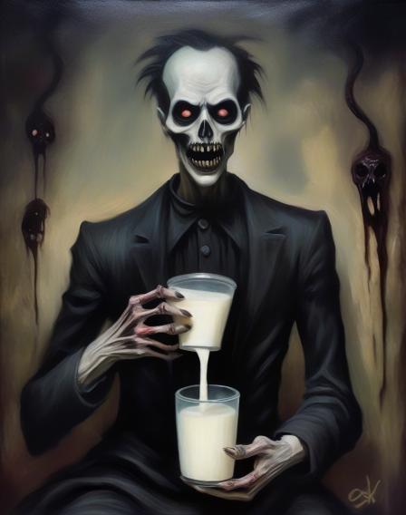 A guy drinking milk, but scary.